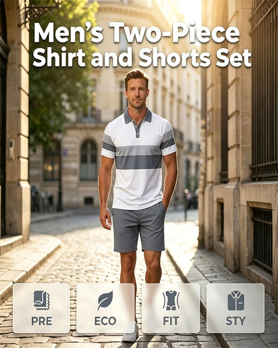 Set Stripet Polo Herre Shorts