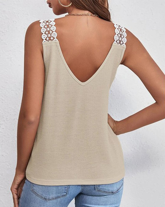 Vest Ensfarget Casual Knipling Vaffelsøm