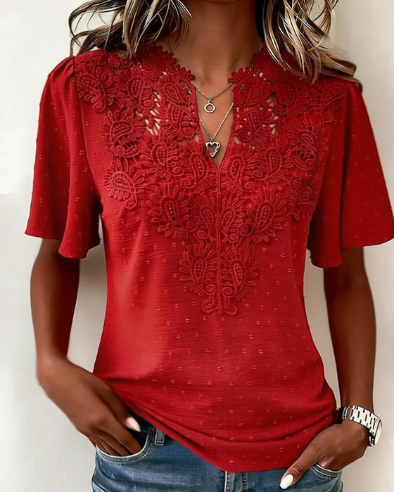 Bluse Knipling V-Hals Kort Erme