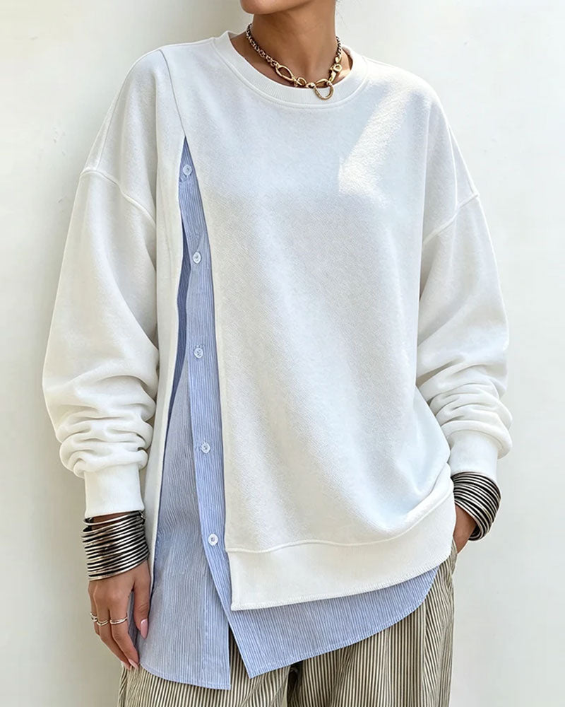 Sweatshirt Mock Lagdelt Patchwork Rund Hals
