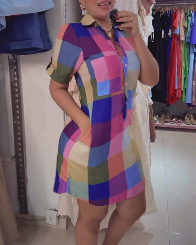 Kjole Ruter Figurnær Kort Erme