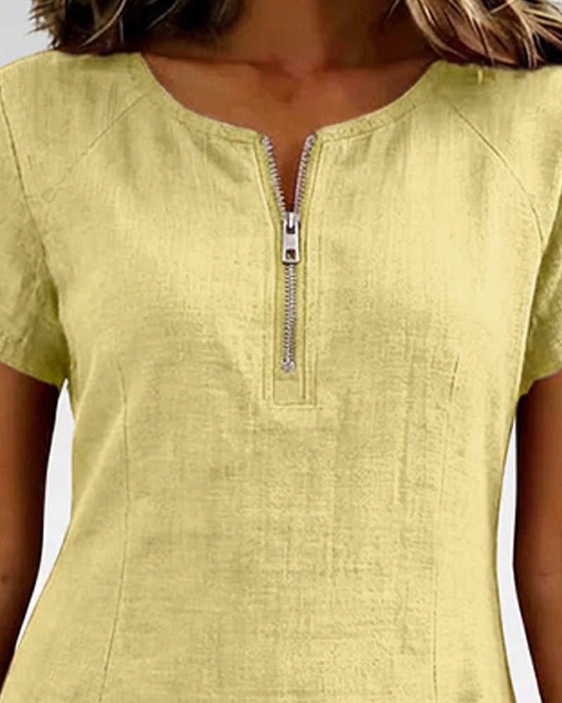 Kjole Glidelås Lomme Bomull Lin