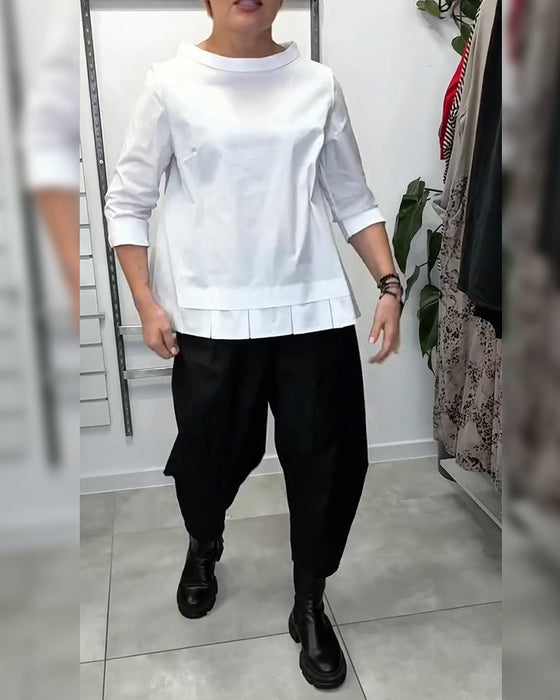 100% Bomull Bluse Vid Krage Ensfarget Casual