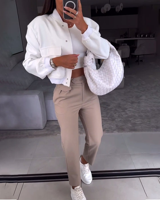 Ensfarget casual dressbukse med lomme