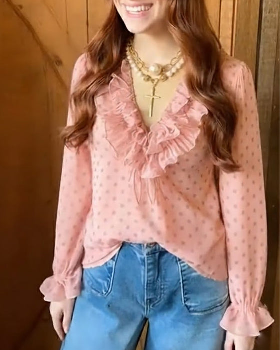 Bluse V-hals Rysjet Prikker