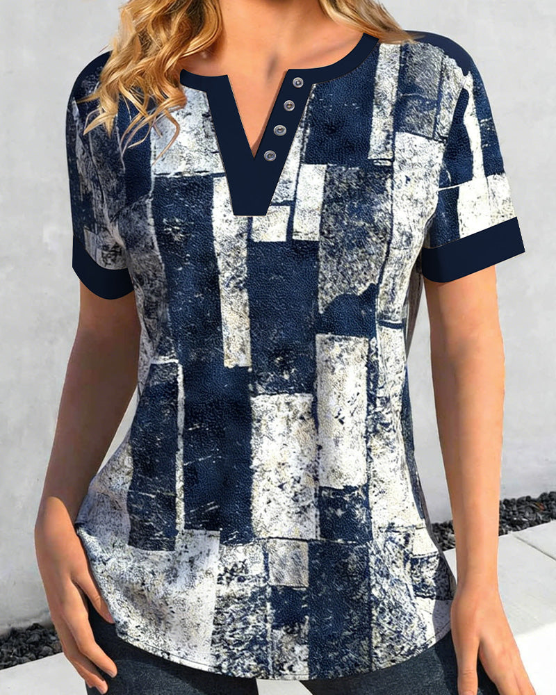 T-Skjorte Nedslitt Geometrisk V-Hals