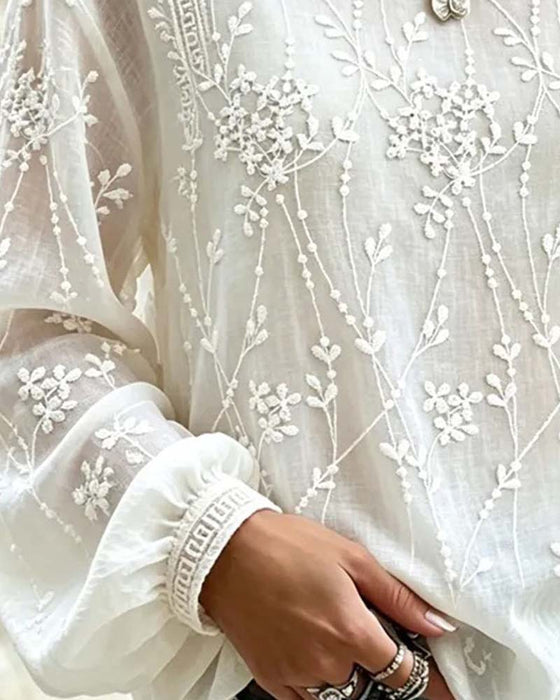 Bluse Tredimensjonal Blomst Lanterne Erme