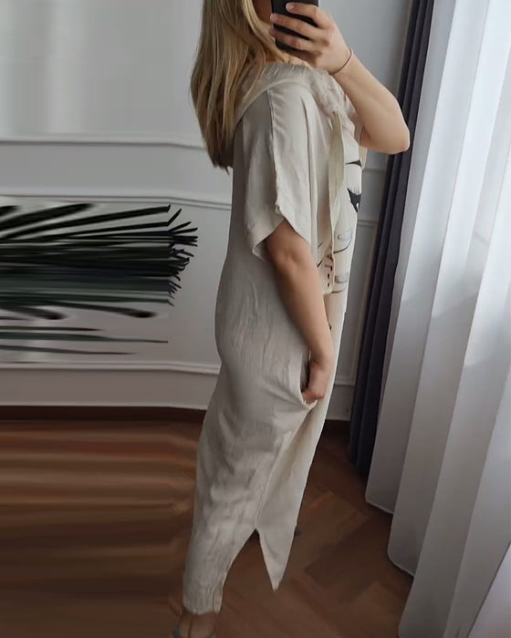 Kjole med Hette Mønstret Løs Passform