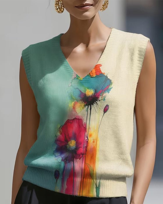 Genser Akvarell Blomstret Vest
