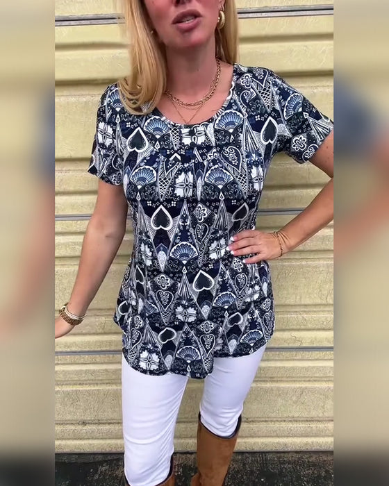 T-skjorte med rund hals og trykk, avslappet retro-print