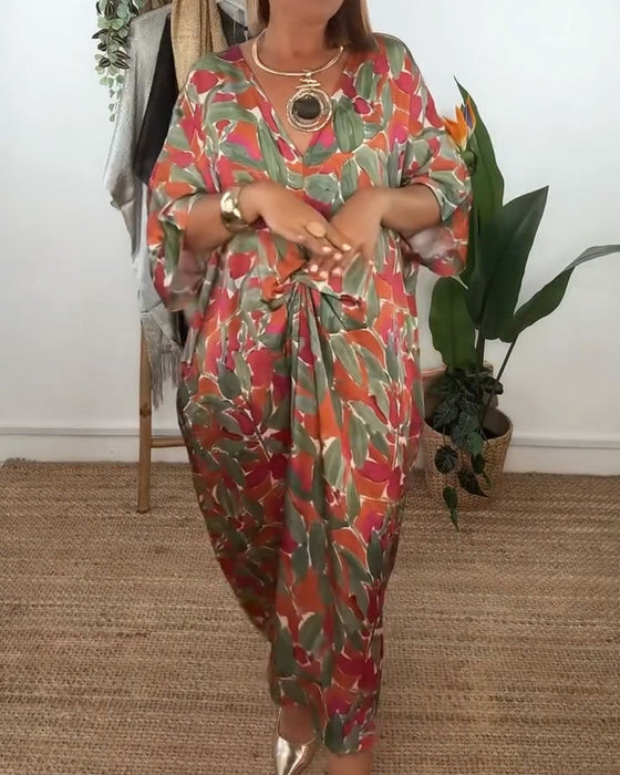 Kjole Med V-Hals Og Vridd Trykkdesign