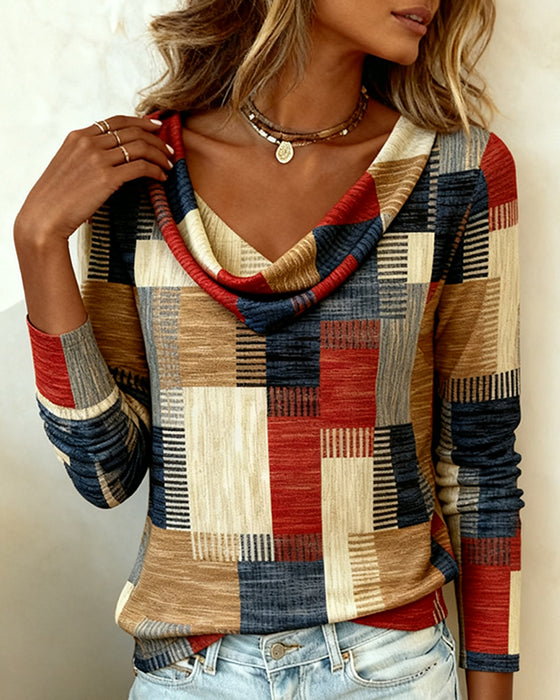 Avslappet Topp Med Svingkrage Og Trykk