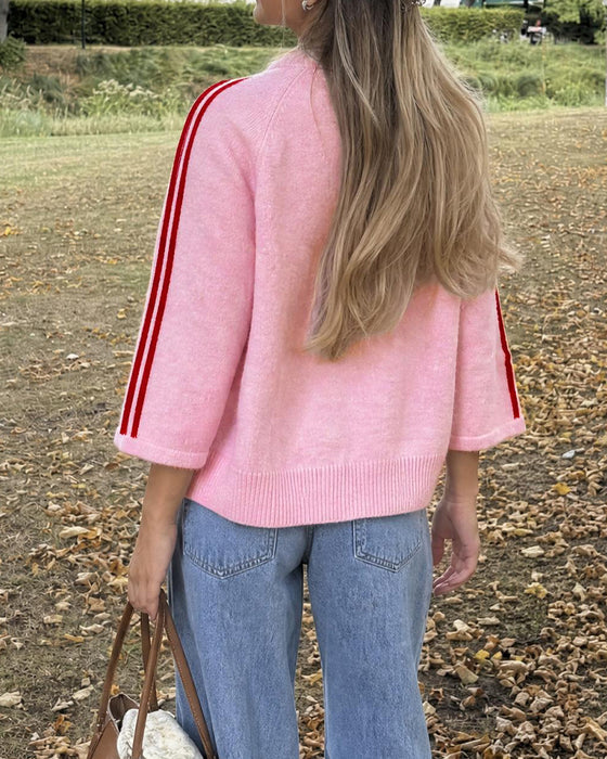 Cardigan Stripet 3/4 Erme Knapp