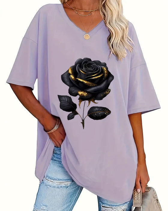 T-Skjorte Rosetrykk Loose Fit Halv Erme