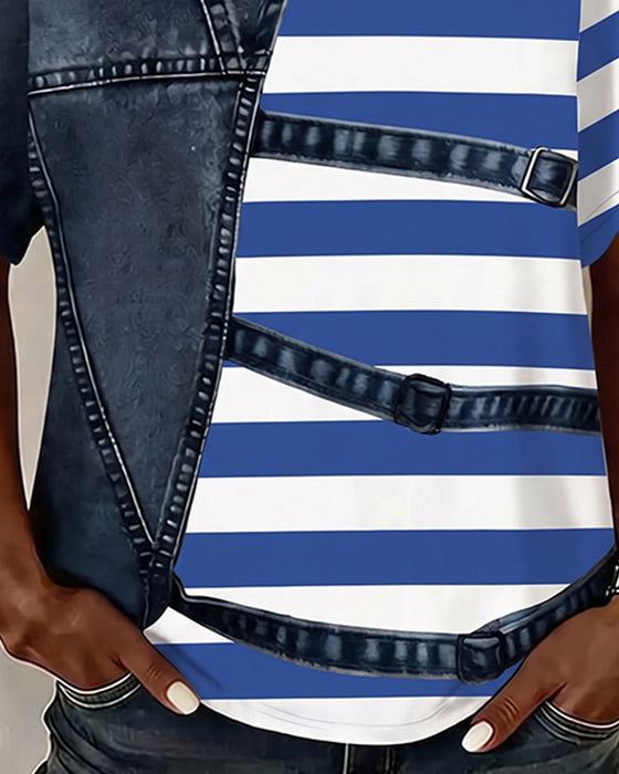 T-Skjorte Stripe Lappeteppe Trykk
