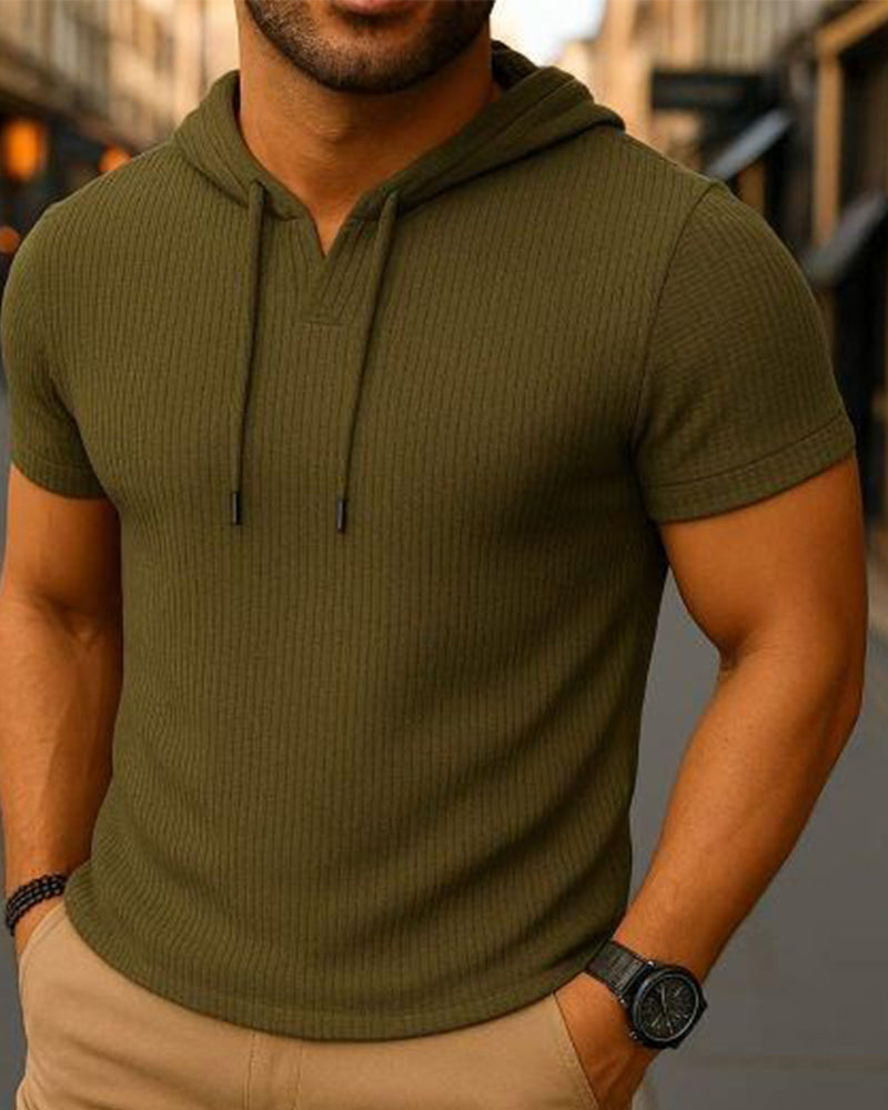 T-Shirt V-Hals Spalte Vertikal Stripe Kort Erme Hoodie