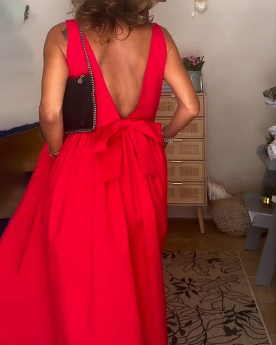 Ryggløs Kjole Med Sløyfe