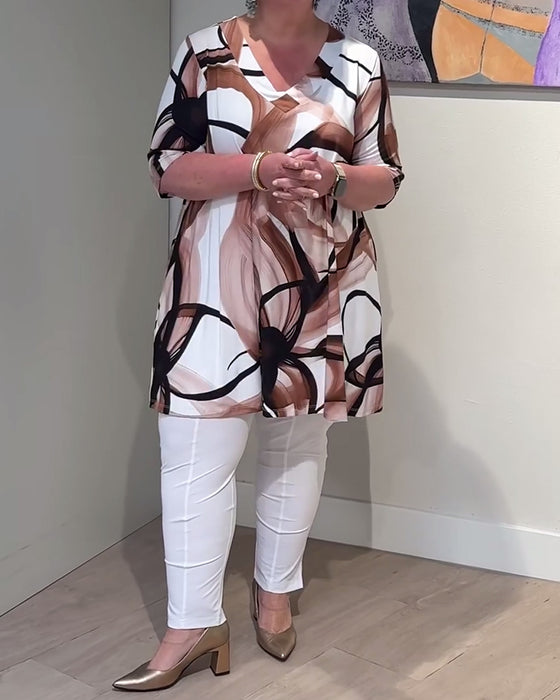 T-Skjorte Casual V-hals Trykt Halvarm