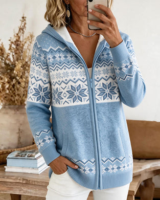 Cardigan Med Hetting Glidelås Snøfnugg Trykk