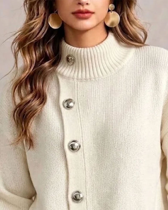Pullover Turtleneck Diagonal Knapp Avslappnet