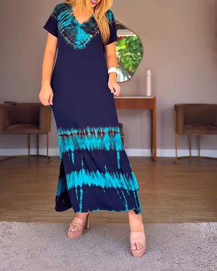 Kjole V-Hals Plassert Trykk