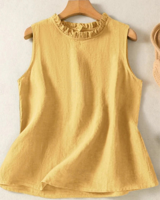 Tank Topp Ensfarget Uten Ermer Rund Hals Lace