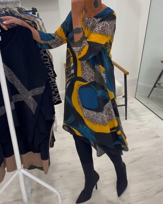 Elegant Trykt Kjole Med Rund Hals