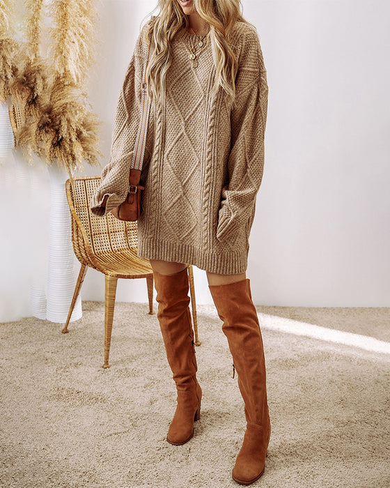 Genserkjole avslappet rund hals ensfarget