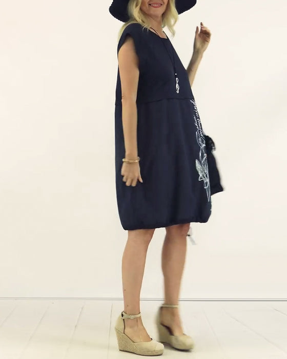 Kjole Rund Hals Ermeløs Trykt