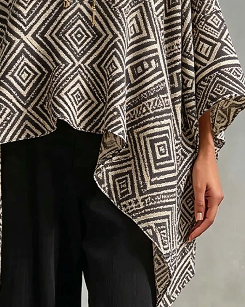 Bluse Diamant Mønster Uregelmessig Casual