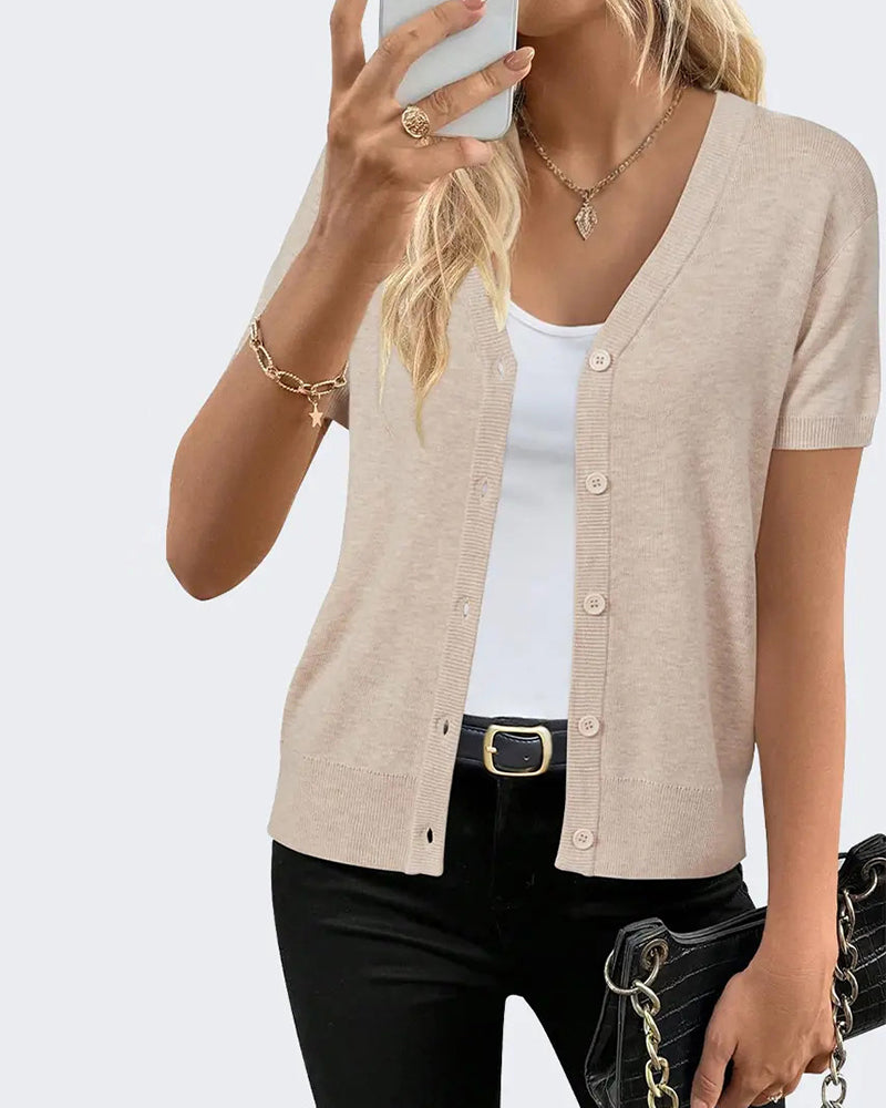 Cardigan Kort Erme V-Hals