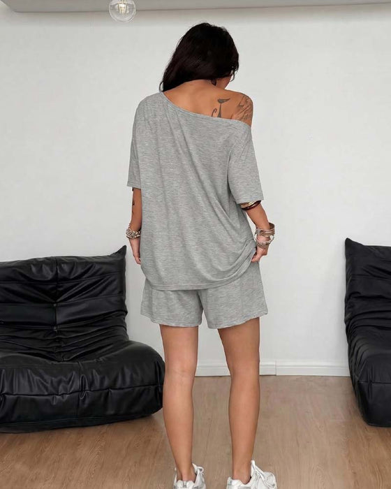 Set En-Skulder Flaggermuserme Løs Shorts