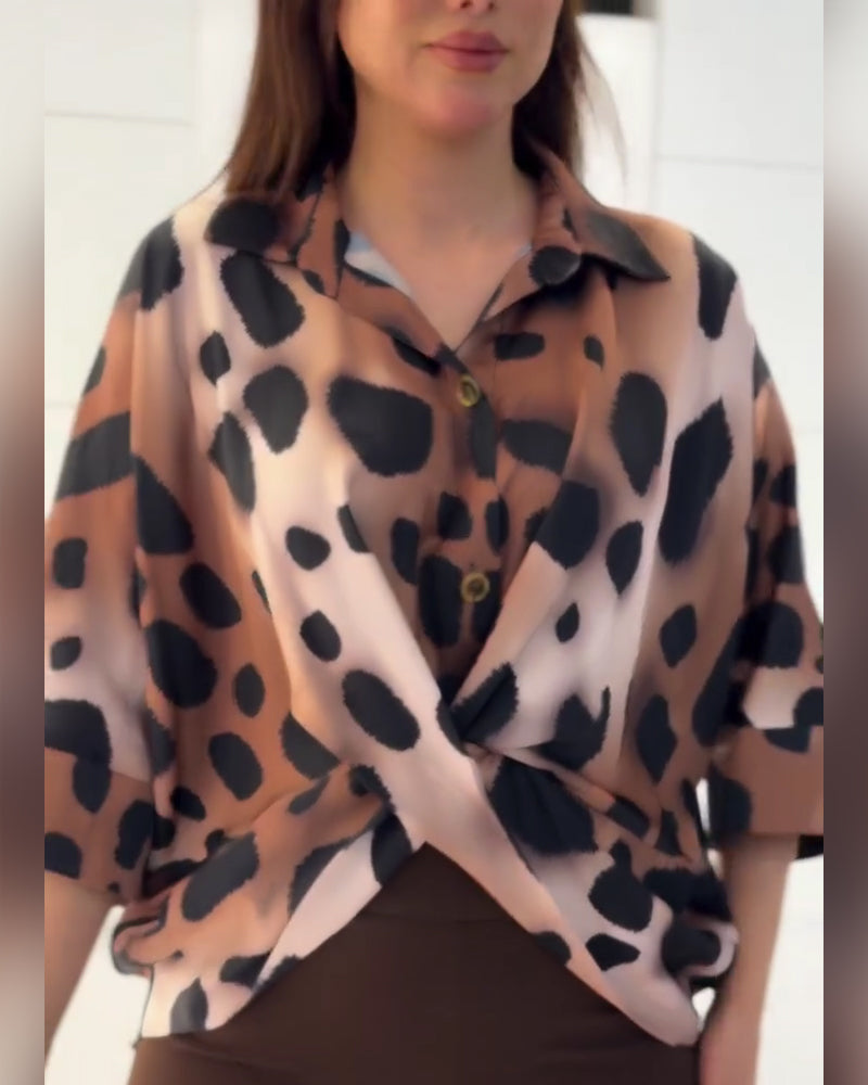 Bluse Twist Jakkeslag Leopardtrykk