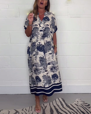 V-hals lommekjole med dyreprint