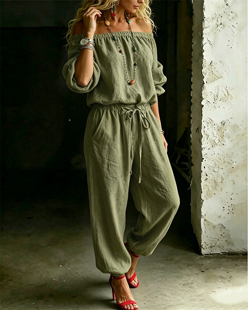 Jumpsuit Off-Shoulder Knyt Midje Innsnørt Midje