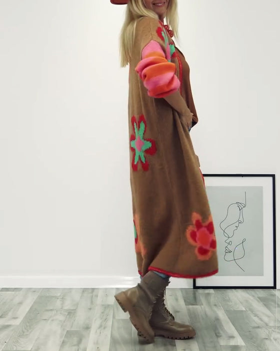 Tilfeldig lang cardigan med blomstermønster