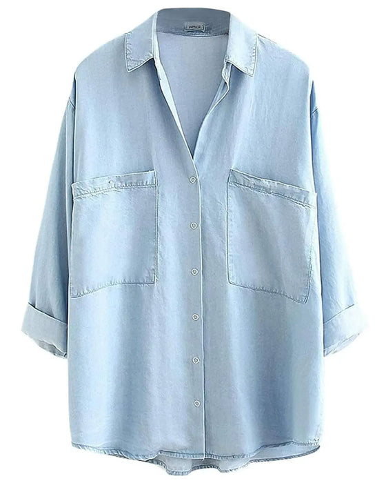 Skjorte Krage Lomme Knappes Ned Denim