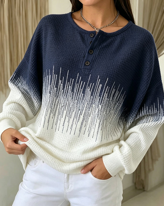 Sweatshirt Rundhalset Knapp Vaffelstrikket Fargeblokk
