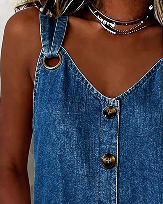 Tank Top Metallspenne V-Hals Denim