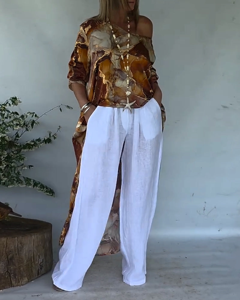 Bluse Moteriktig Splitt Trykt