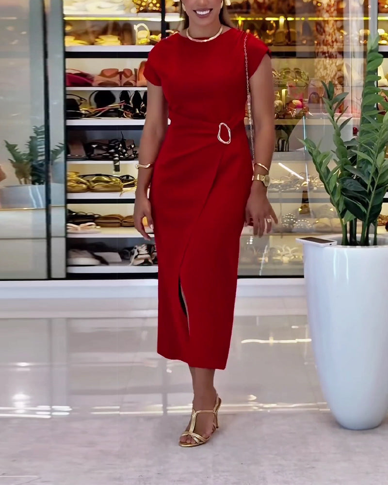 Kjole Elegant Tettsittende Midje Splitt