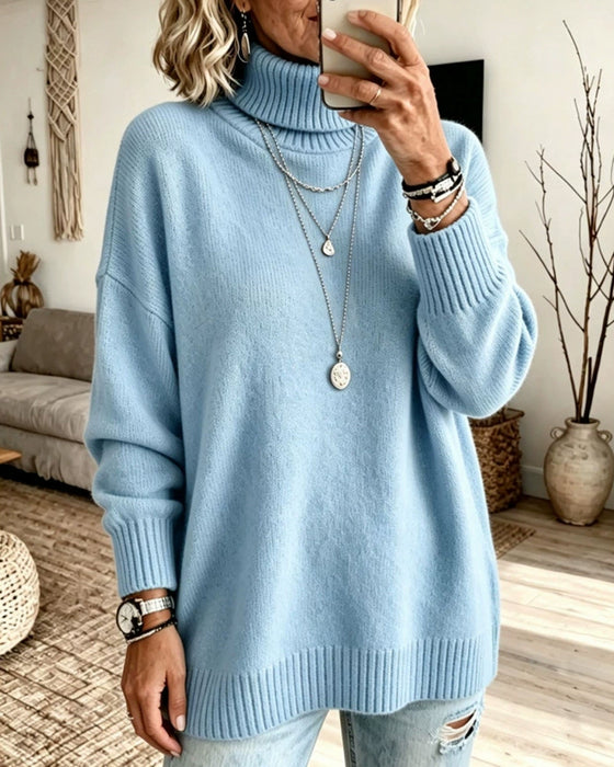 Pullover Høy Hals Løs