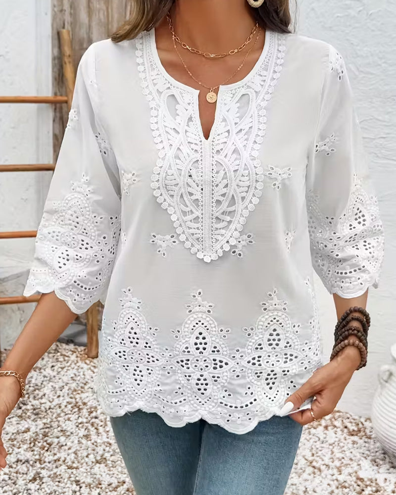 Bluser Sexy Gjennombrutt Blonde V-Hals