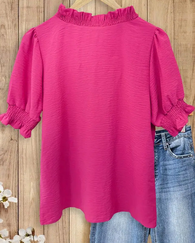 Bluse V-Hals Rynket Kortermet