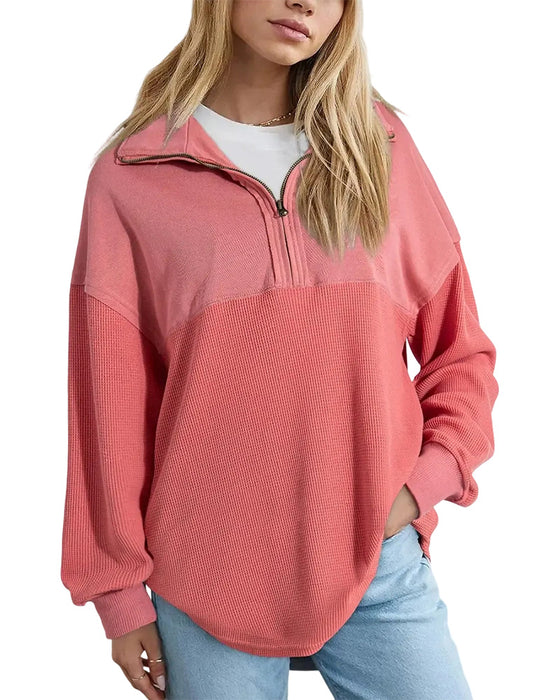 Sweatshirt Halv Glidelås Vaffel Patchwork