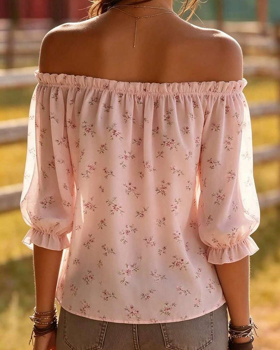 Bluse Off-Shoulder Blomstrende Tre Kvarter Erme