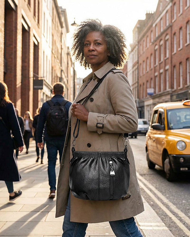 Håndveske Casual Plissert Bøtte Mykt Lær