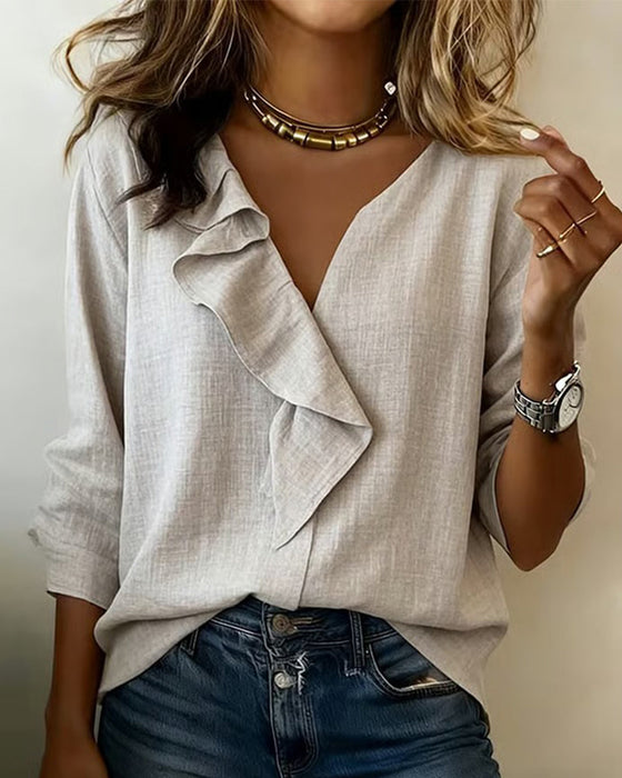 Bluse Rysjet Ensfarget Langermet