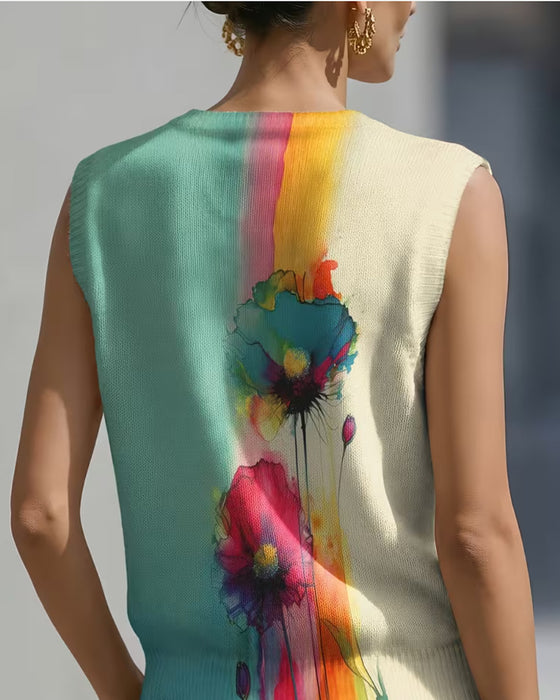 Genser Akvarell Blomstret Vest
