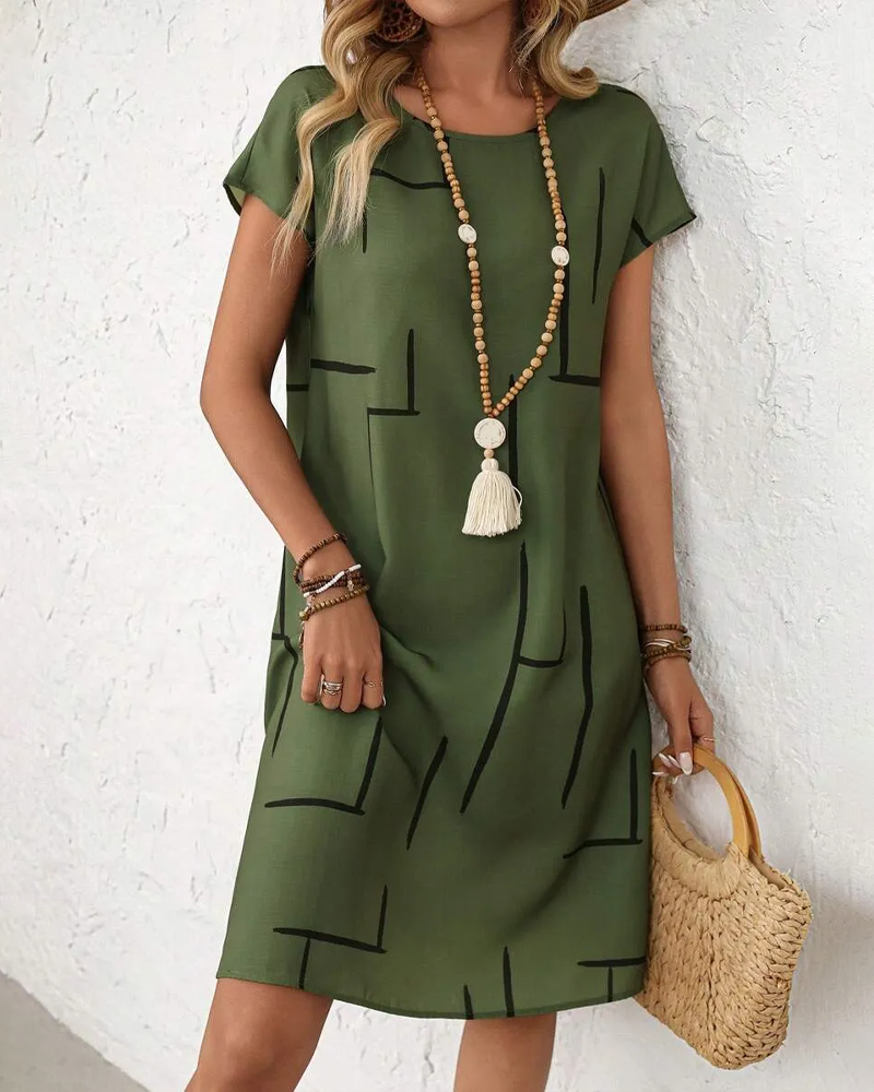 Kjole Dame Sommer Casual Trykk Rund Hals